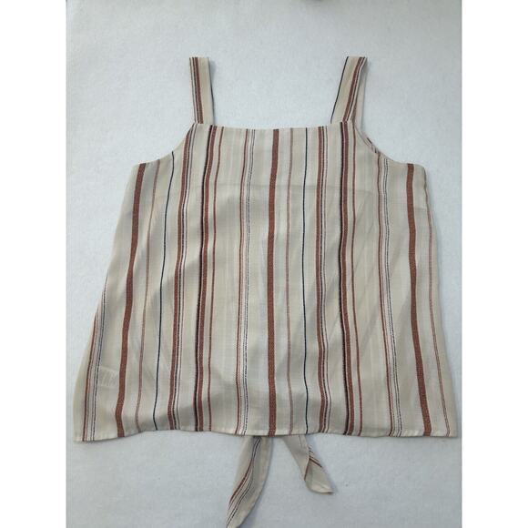 Bobeau Tank Blouse, Beige Striped, Tie Waist,‎ Women's Size Medium (h) - Picture 2 of 7
